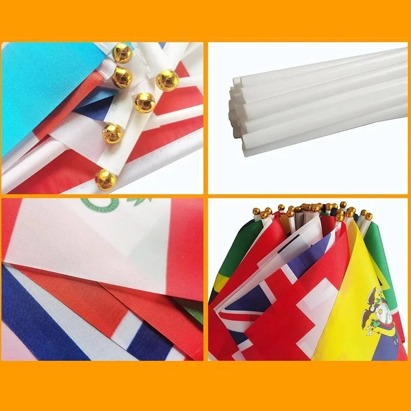 32 Countries International Mini Handheld Flag Set for Sports Events & Festivals