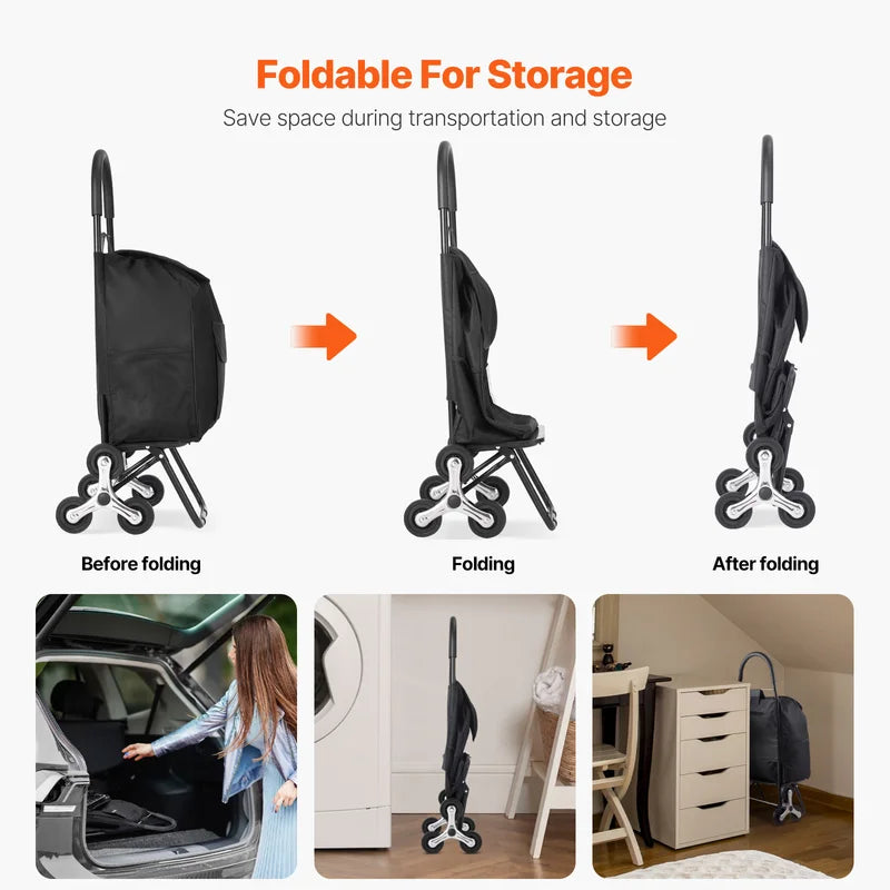 Foldable Stair Climbing Shopping Cart 110Lbs Household Utility Trolley