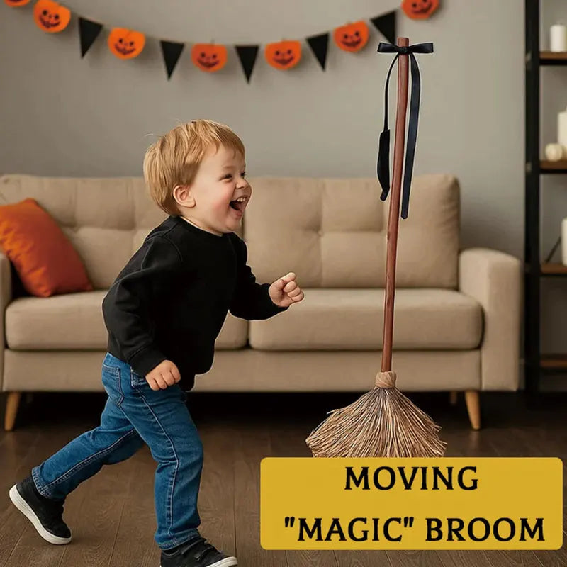 Haunted Floating Witch's Broomstick Halloween Party Prop with Eerie Laugh
