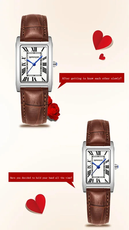 Luxury Couple Sports Watches with Waterproof Leather Straps - Quartz, Square Dial