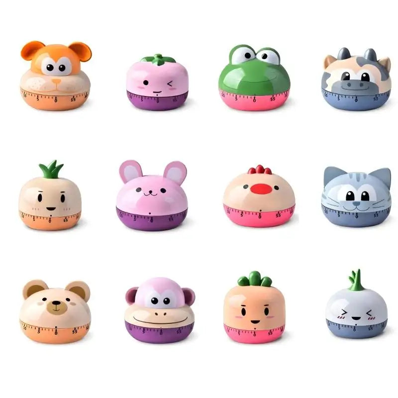 Mechanical Kitchen Timer with Cartoon Animal Pattern, 55-Minute Countdown Alarm, Magnetic Cooking Timer