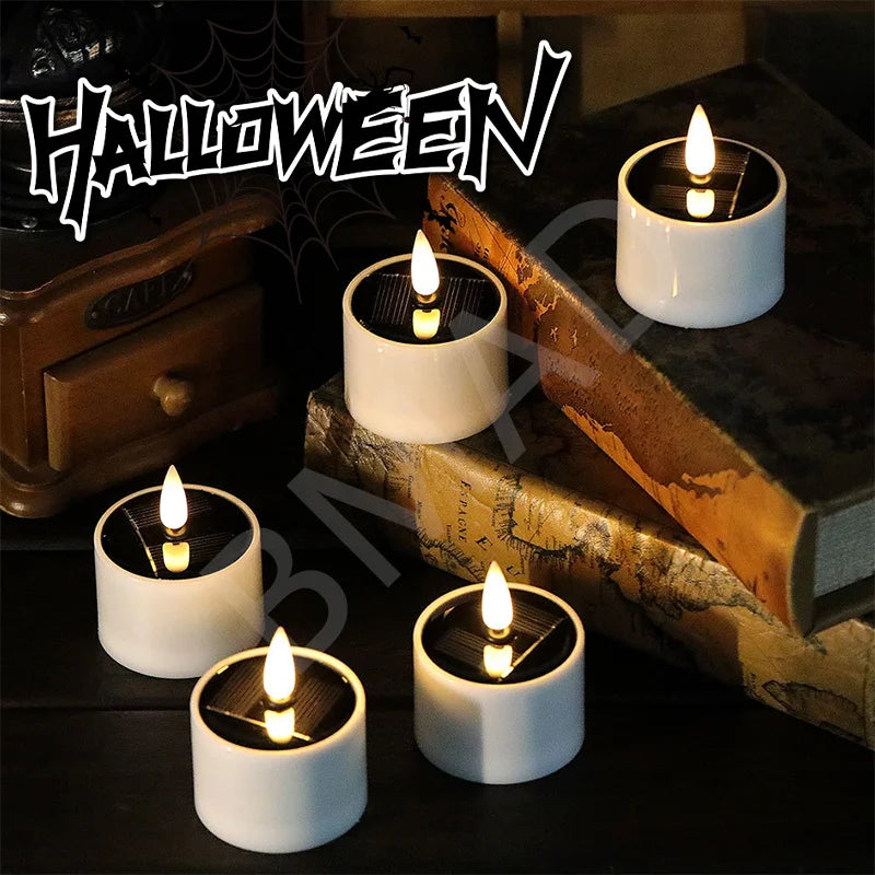 Outdoor Solar Flameless LED Tea Lights Waterproof Rechargeable for Garden & Party Decor