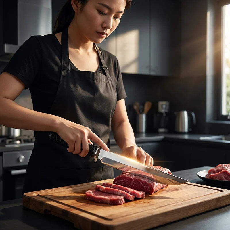 Japanese Meat Cutting Knife with Sheath - Hand-Forged Kitchen Knife, High Hardness