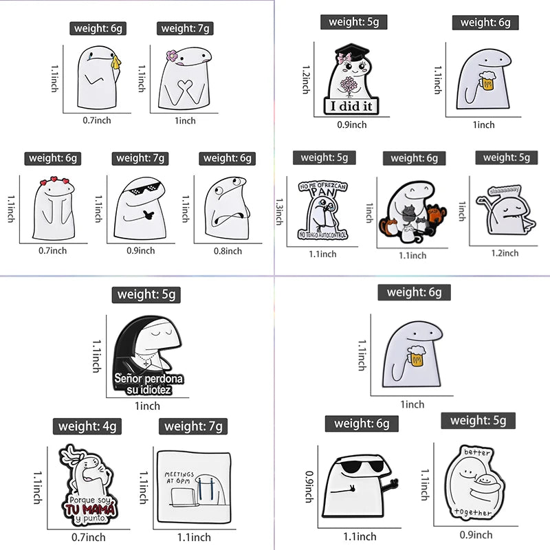 Funny Cartoon Cat and Flork Enamel Pins Set - Cute Brooches for Friends