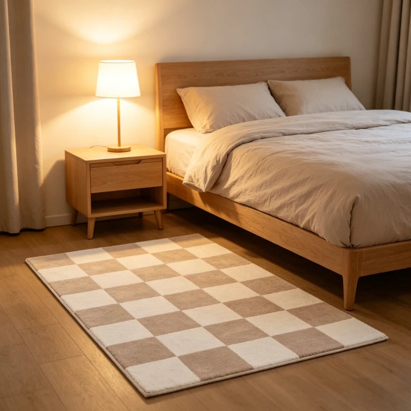 Large Plaid Design Living Room Carpet - Soft Plush Home Floor Mat for Bedroom and Decor