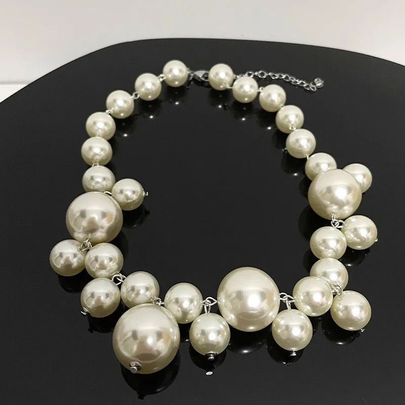 Imitation Pearl Necklace for Women Big Beads Choker Bridal Party Jewelry