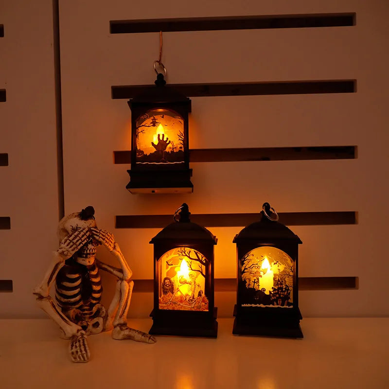 Halloween LED Lanterns - Ghost Castle, Skeleton Hand & More, Battery Operated
