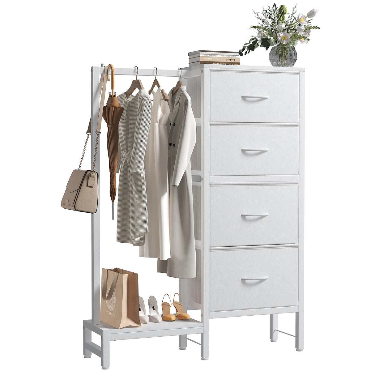 Multi-Functional Fabric Dresser with Hanging Rack and Storage Closet