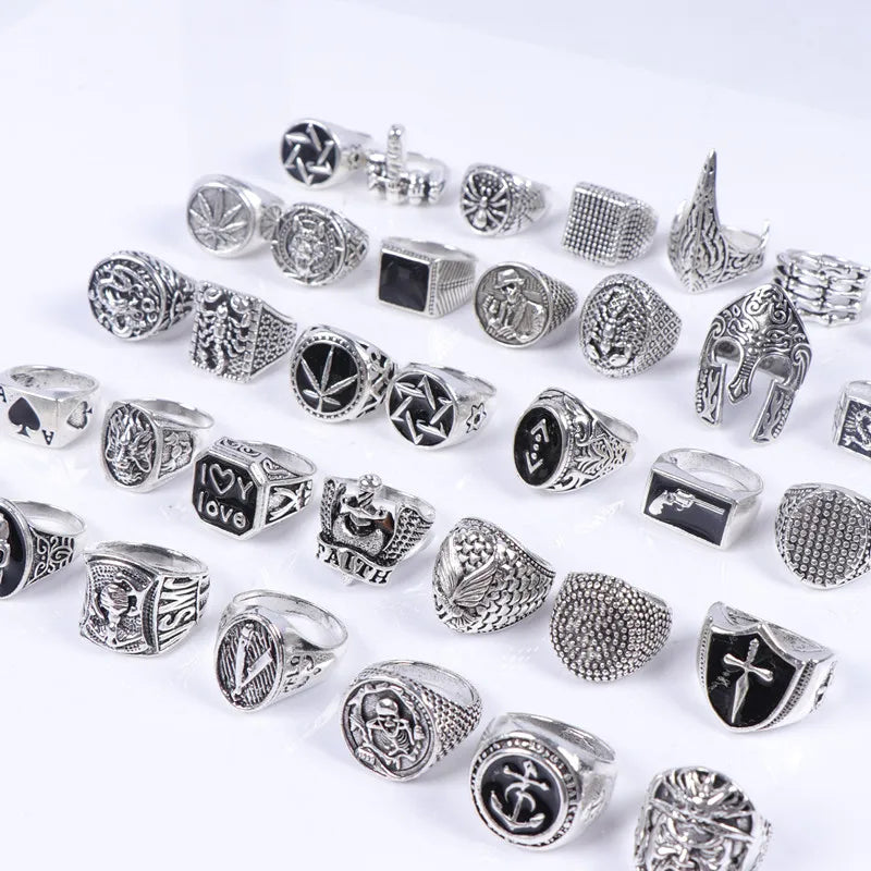 Bulk 25 Pcs Punk Metal Jewelry Rings for Men & Women - Assorted Styles, Size 8-11