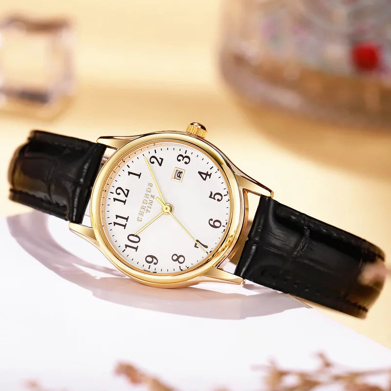 Luxury Women's Quartz Watch Waterproof Date Leather Strap - Multiple Colors
