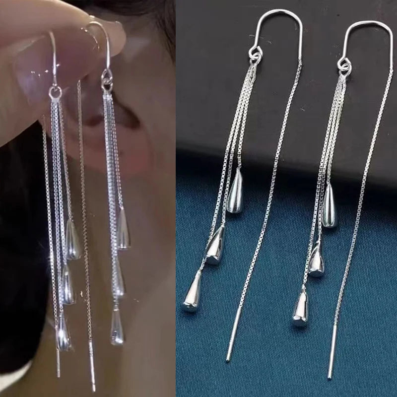 Silver Long Water Drop Tassel Earrings for Women - Personalized Fashion Jewelry