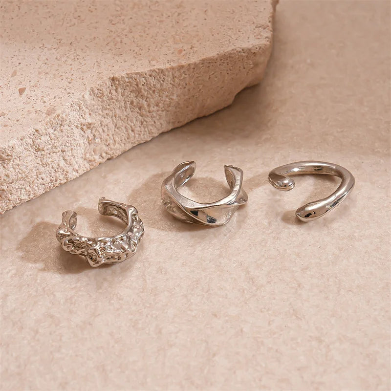 Set of Silver Plated Geometric Ear Cuff Earrings Non-Piercing Jewelry for Women & Girls