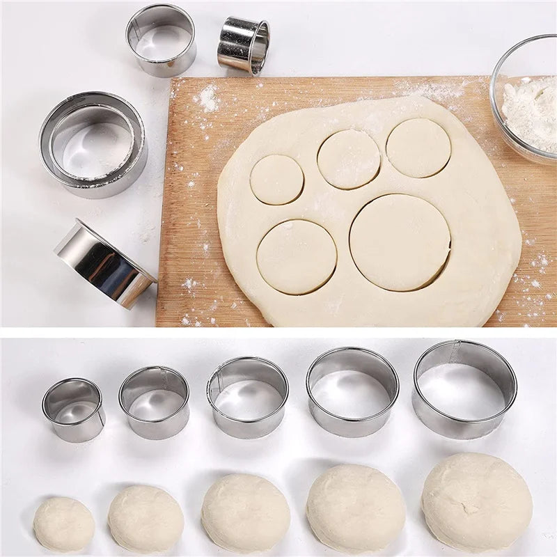 5PCS Round Stainless Steel Biscuit Mold Set for Pastry and Cake Baking