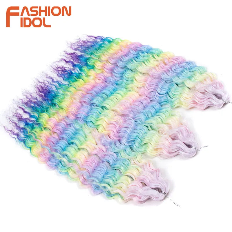 Water Wave Hair Extensions 22 Inch Crochet Hair Synthetic Ombre Rainbow Color Set