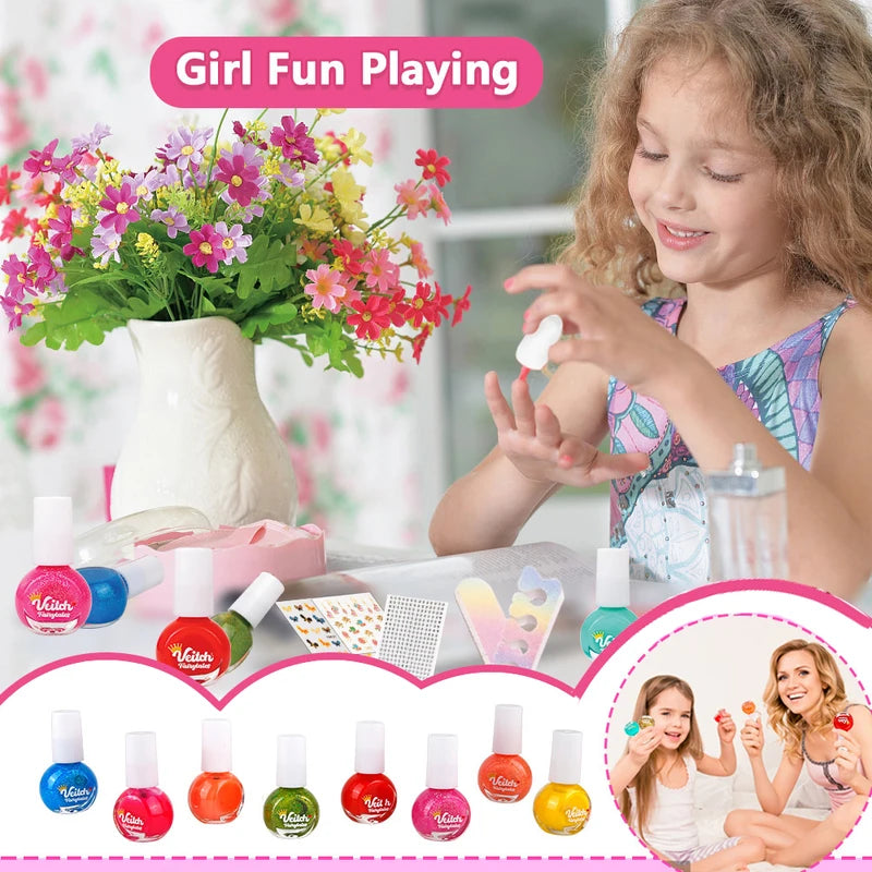 Kids Water-Based Non-Toxic Nail Polish Set - Quick-Dry Peel-Off Nail Art Kit for Holidays
