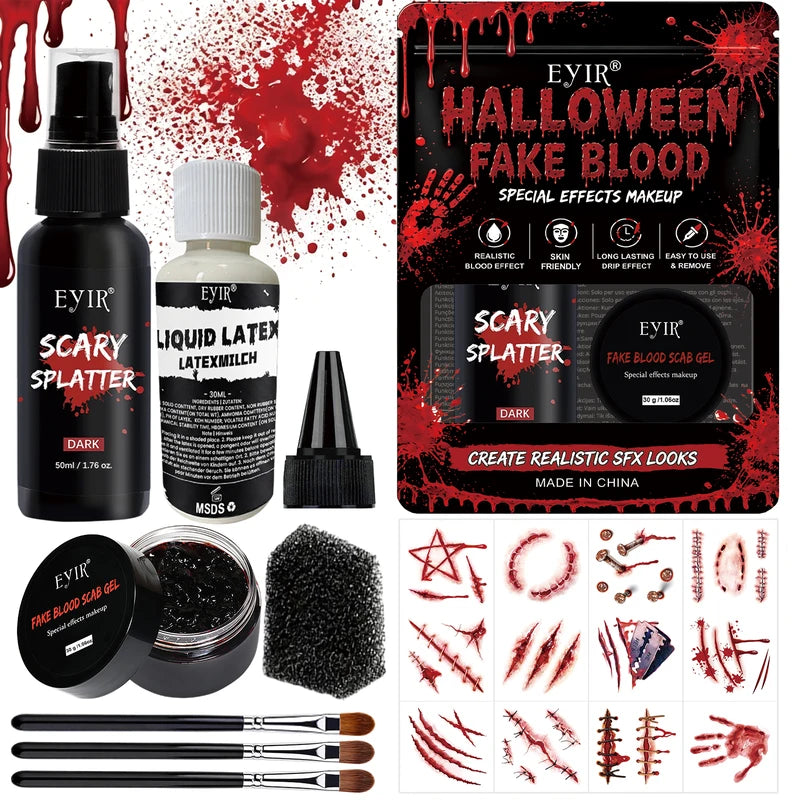 Halloween Special Effects Makeup Kit with Fake Blood, Latex & Brushes
