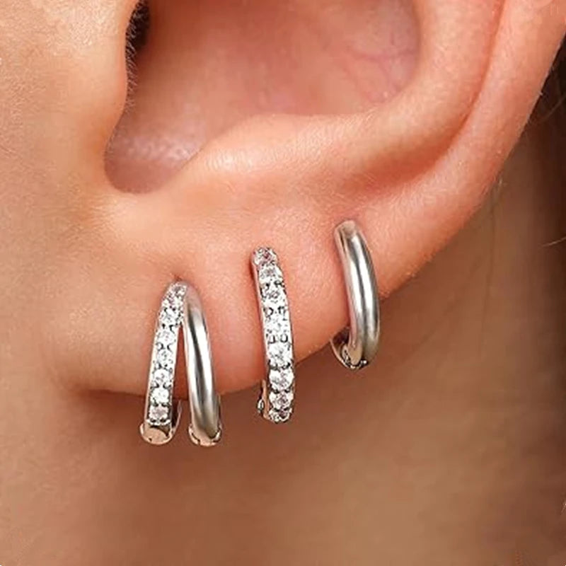 3PCS Shiny Crystal Huggie Hoop Earrings Set for Women – Cartilage & Helix Jewelry