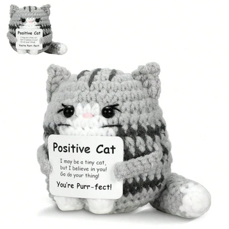 Emotional Support Crochet Cat Mini Animal Plush Toy Gift for Women Men Kids