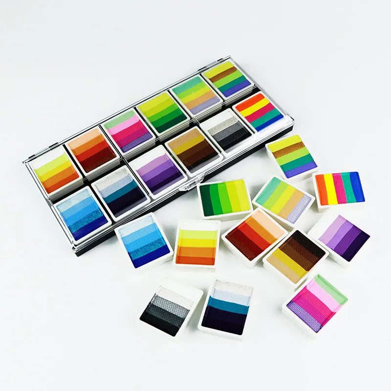 2-in-1 Rainbow Face Paint Kit Water-Activated Body Art & Makeup Palette