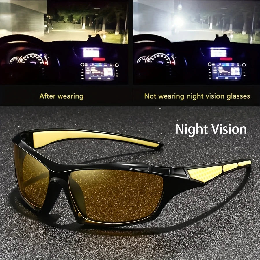Square Yellow Night Vision Anti-Glare Goggles for Men Women Driving Fishing UV Protection
