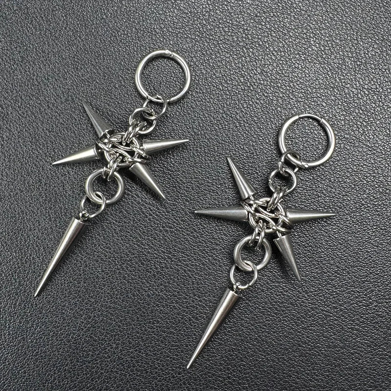 Gothic Stainless Steel Spike Hoop Earrings Long Dangle Punk Jewelry