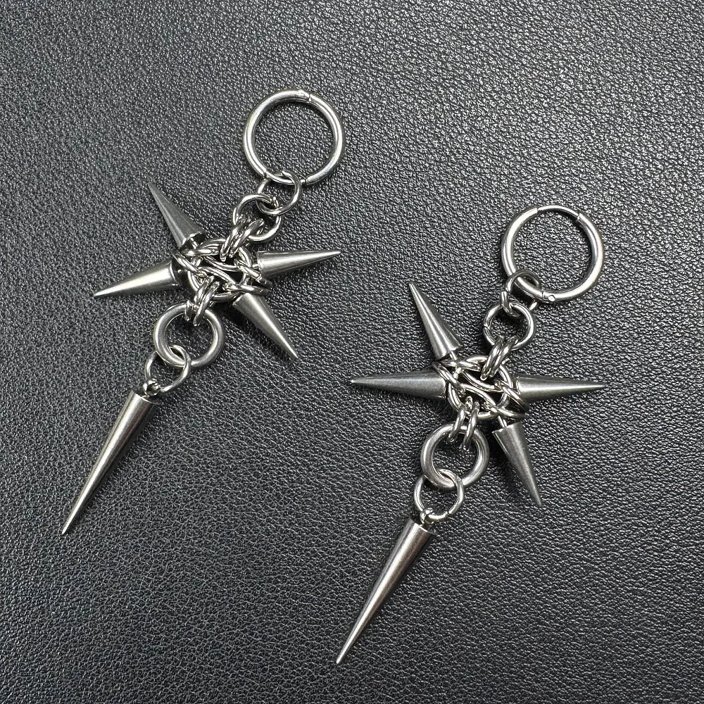 Gothic Stainless Steel Spike Hoop Earrings Long Dangle Punk Jewelry