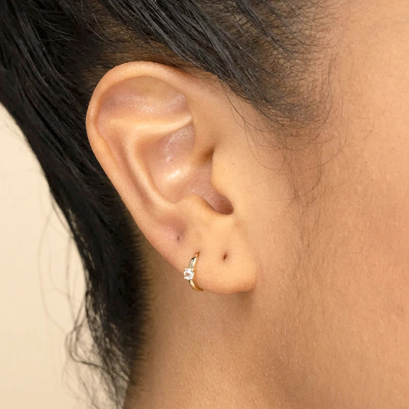 Sterling Silver Geometric Hoop Earrings with Zircon - Multiple Colors
