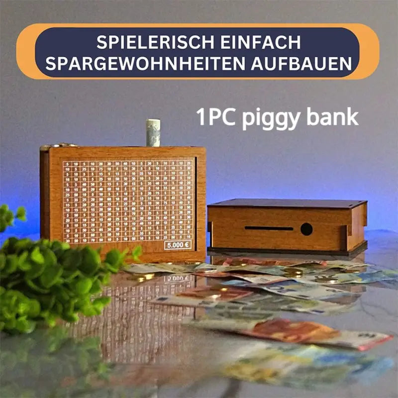 Wooden Piggy Bank Money Box with Coin & Note Slots for Savings, Reusable Vault