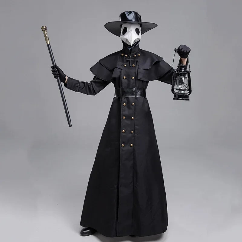 Medieval Hooded Robe Plague Doctor Costume Cloak Mask Hat for Men Steampunk Cosplay