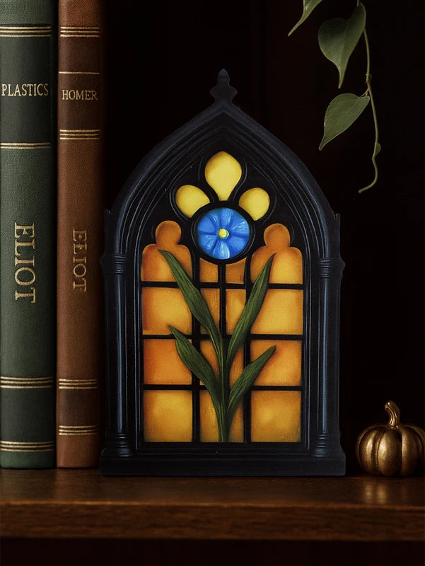 Gothic Church Window Style Wooden Decor - Halloween, Floral & Geometric Patterns for Home & Shelf