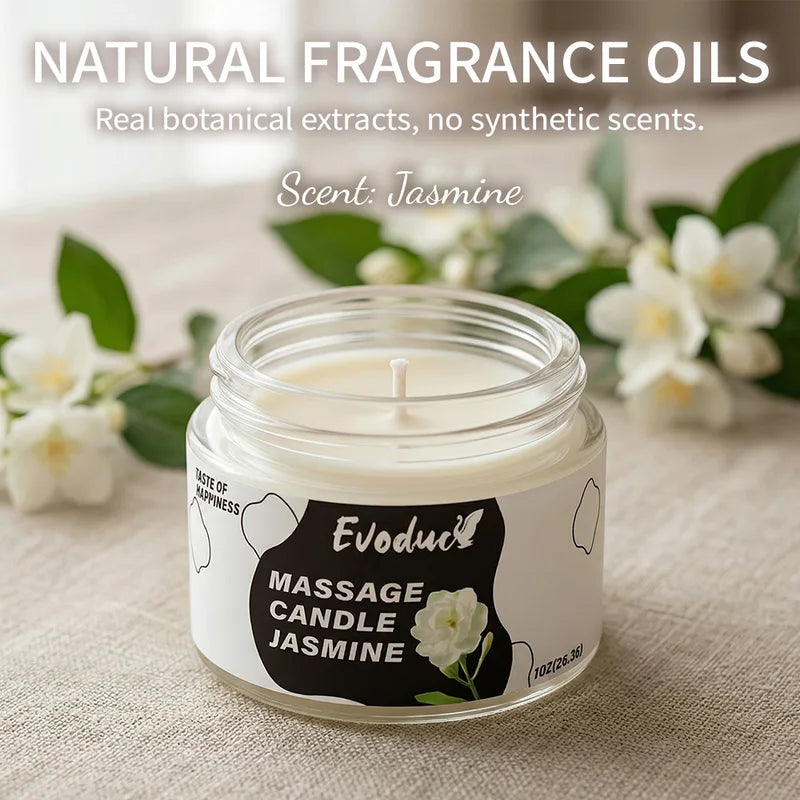 Massage Oil Candle Jasmine with Soy Wax for Relaxation and Skin Care - Couples Gift