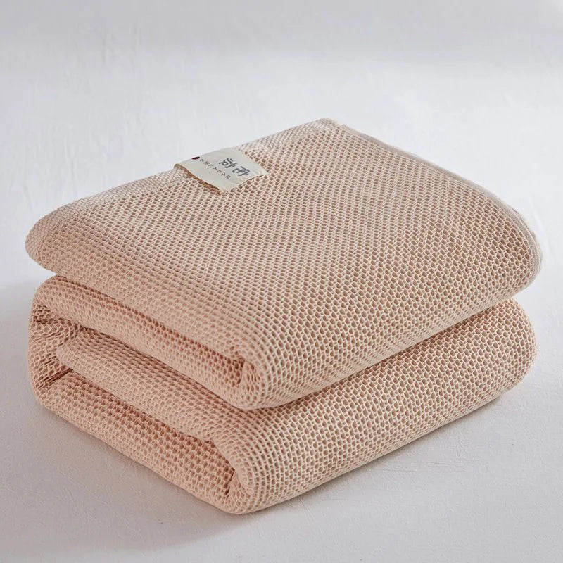 Cotton Bed Blanket Waffle Plaid Bedspread for Queen King & Sofa - Summer Quilt