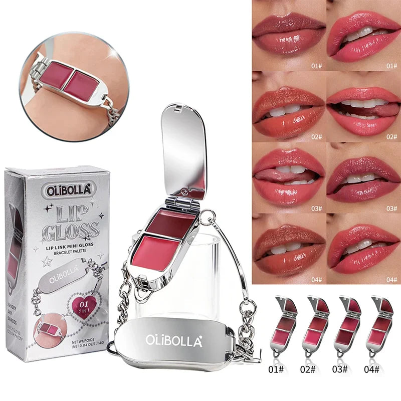 Waterproof 2-in-1 Lip Gloss with Mirror Bracelet - Portable & Long-Lasting