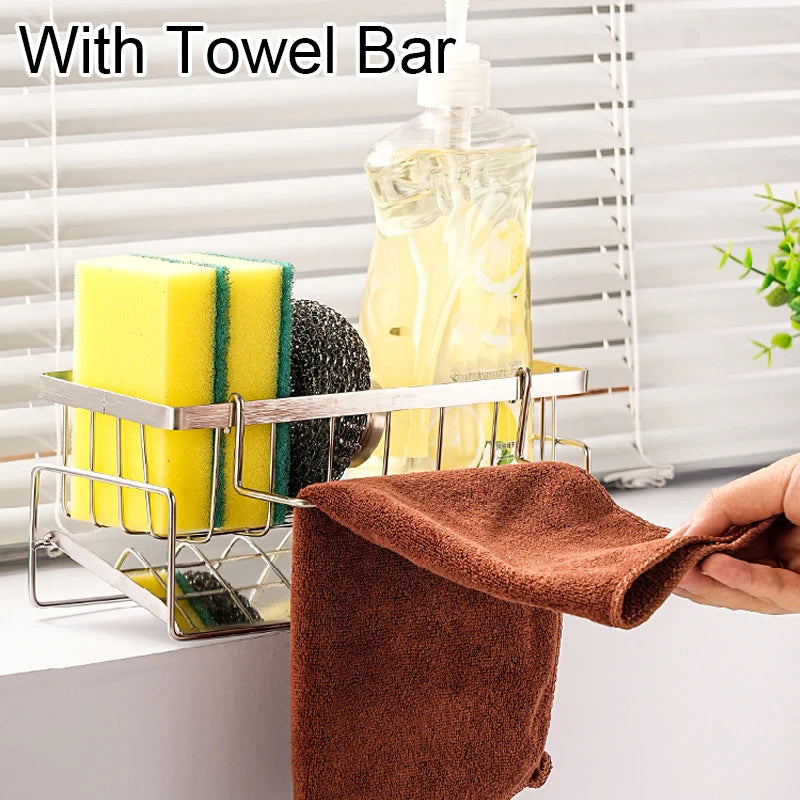 Stainless Steel Sink Cleaning Tools Storage Rack Kitchen Organizer with Drip Tray