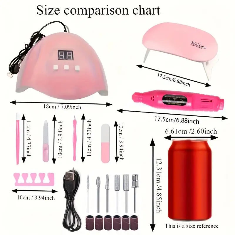 7-in-1 Nail Art Tool Set with Nail Lamp & Dead Skin Pusher - Professional Manicure Kit