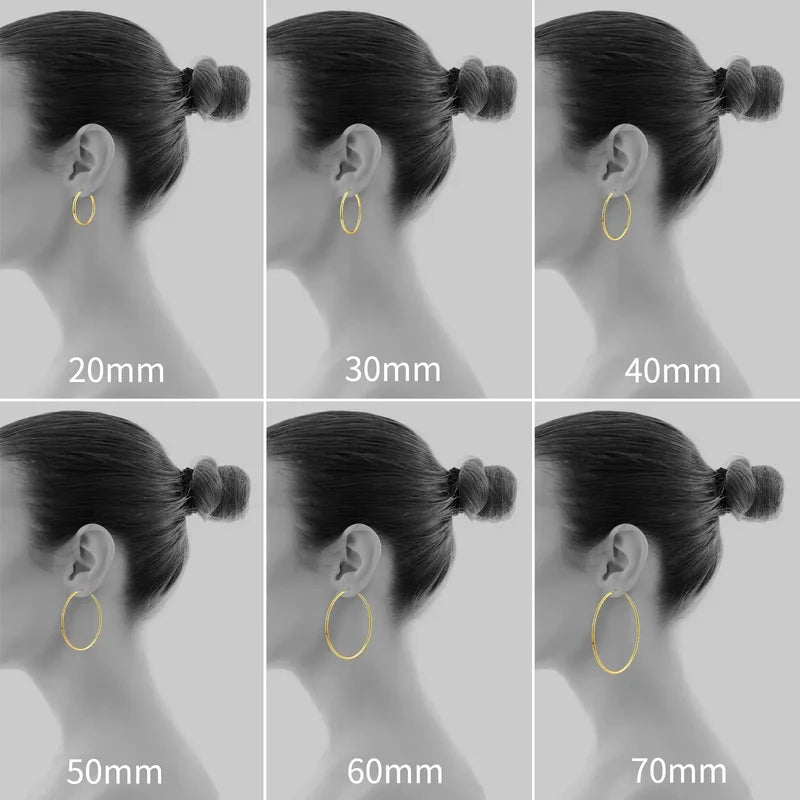 Lightweight 18K Gold Plated Hoop Earrings for Women - Hypoallergenic Stainless Steel, Multiple Sizes & Colors