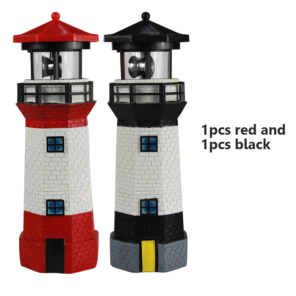 Solar Lighthouse Garden Light with Rotating Beacon Outdoor Yard Decor