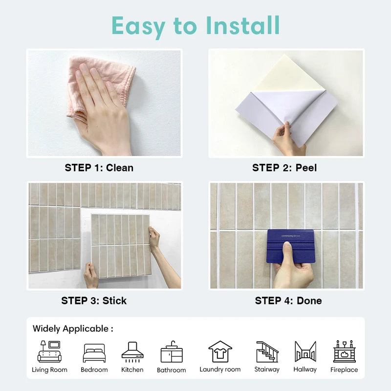 Self-Adhesive 3D Wall Tile Stickers for Kitchen & Bathroom - Water Resistant