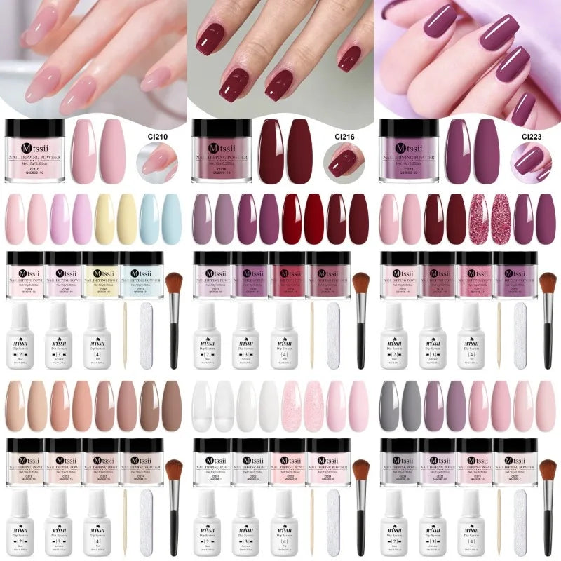 10pcs Nail Dip Powder Set Natural Finish No Lamp Needed Long Lasting DIY Nail Art