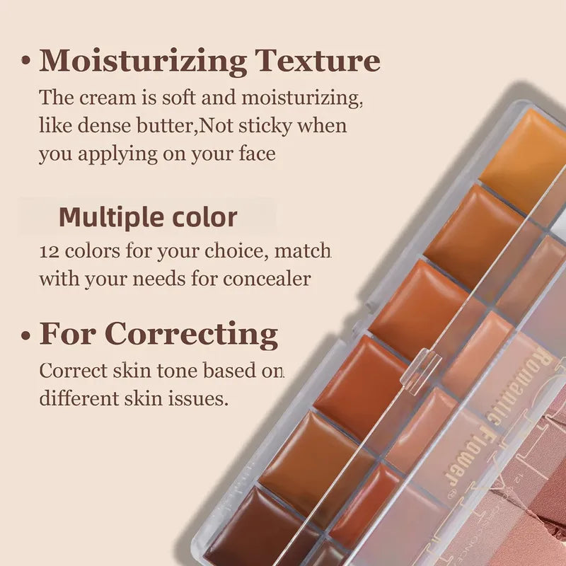 12 Color Full Coverage Waterproof Concealer Palette for Dark Skin - Bridal & Photo Ready Face Makeup