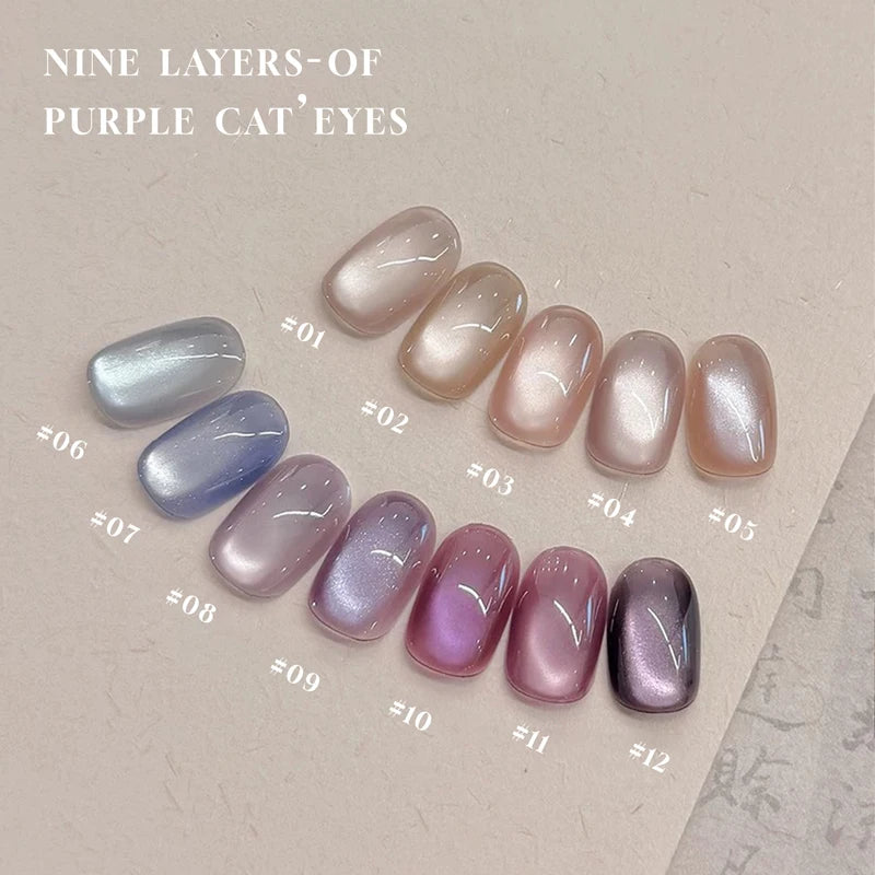 16Pcs Nail Art Gel Set - Fruit Series Moonlight Nude Pink Blue Purple Clear Glass Beads & Cat Eye Effects