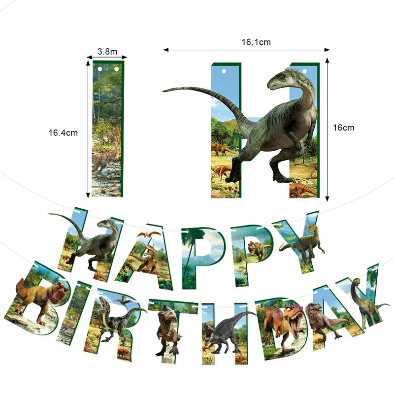 Dinosaur Birthday Party Decorations Set with Banner and Hanging Swirls - Kids Party Supplies