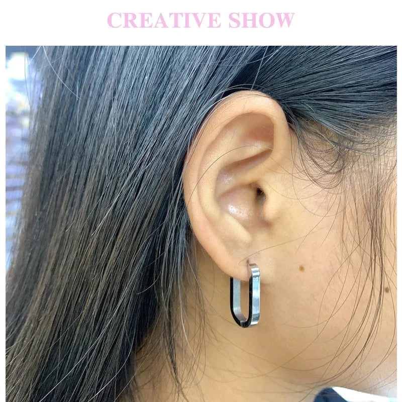 Small Hoop Earrings for Women - Geometric Triangle & Rectangle Design, Stainless Steel, Gold Color