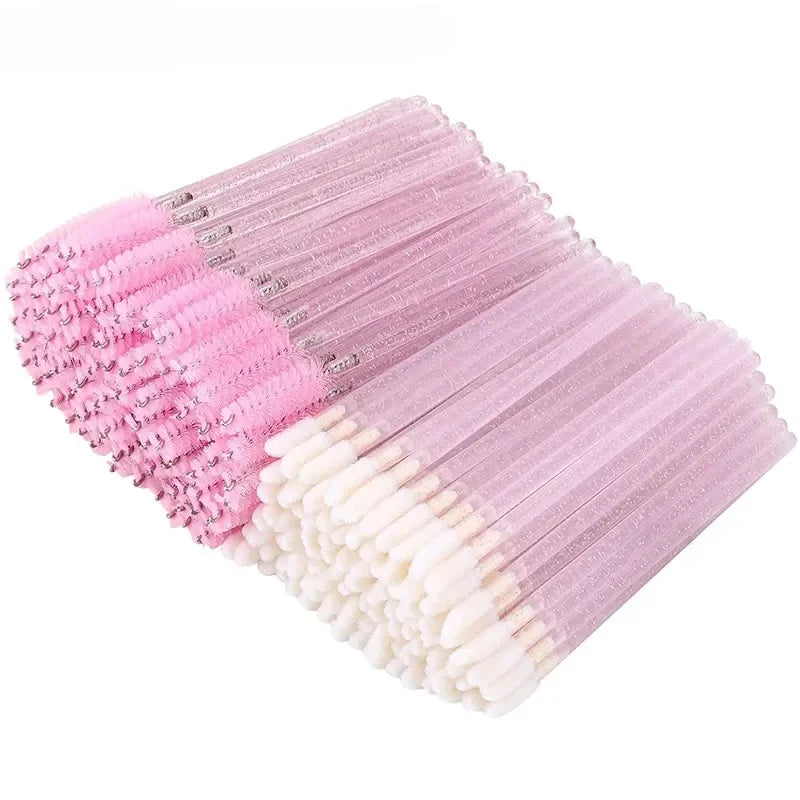 Disposable Makeup Brush Kit with Crystal Mascara Wands and Lip Applicators – 100pcs