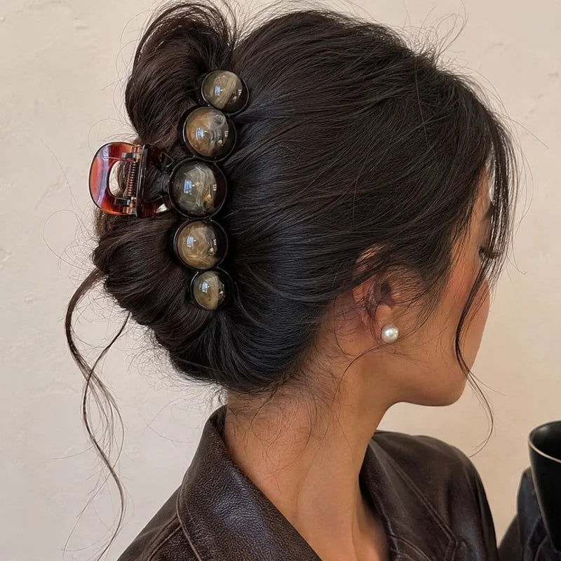 Vintage Beaded Hair Claw Clip Large Gradient Acrylic Hair Accessory for Women