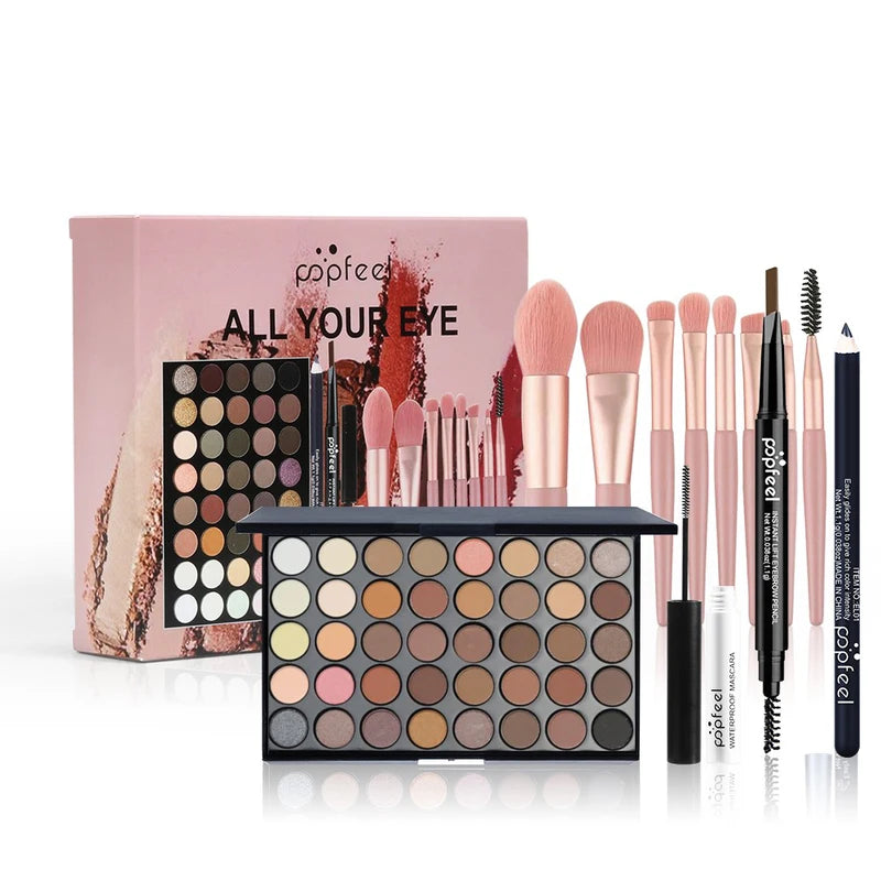 40-Color Eye Makeup Palette Set with Eyebrow Pencil Eyeliner Mascara & Brushes