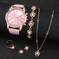 Fashion Women's Quartz Wrist Watch Set with Leather Band and Jewelry Accessories