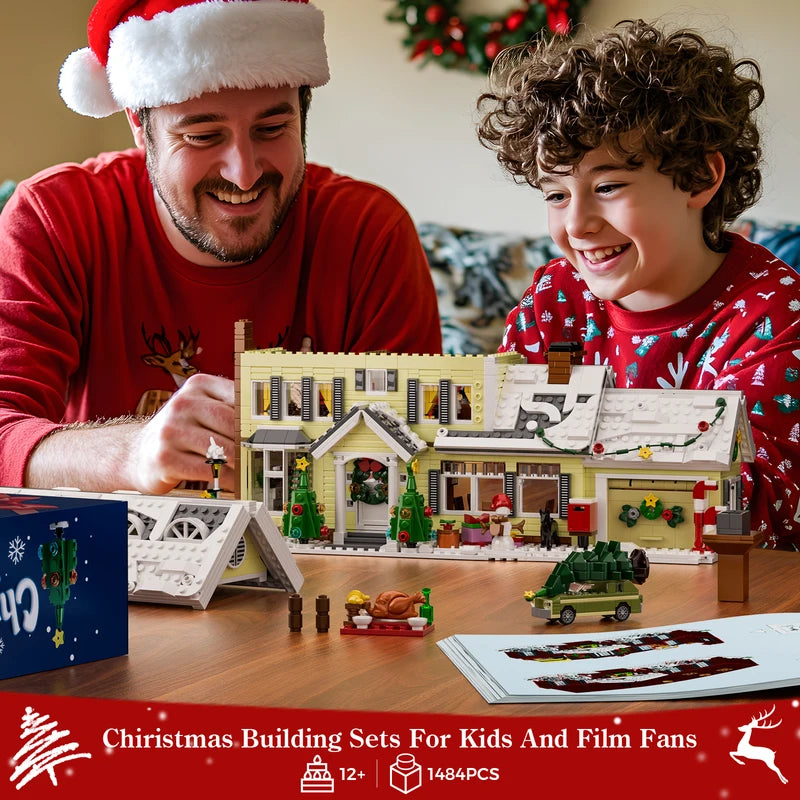 Christmas Village Building Set with Snow House and Car - 1484pcs Kids Holiday Toy