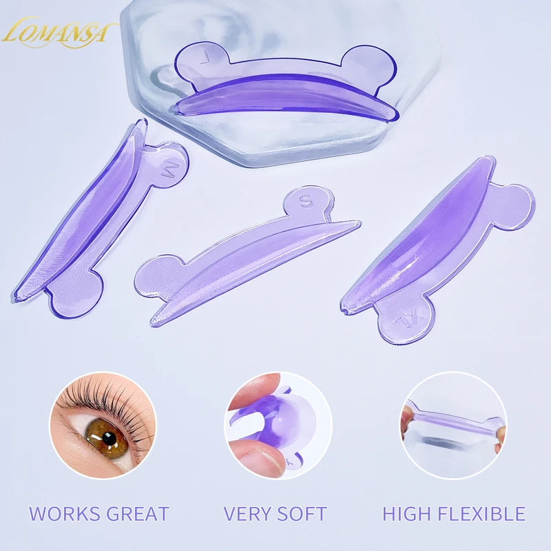 4 Pairs Silicone Eyelash Perm Pads - L Curl Lash Rod Shields for Eyelash Lifting and Makeup