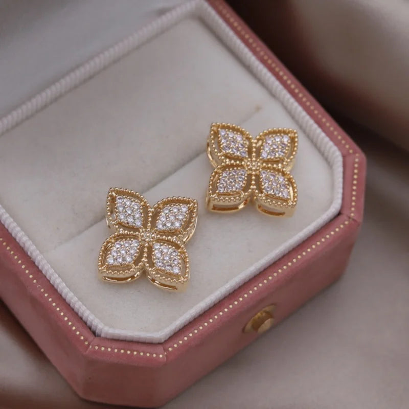 Elegant Water Drop Zircon & Pearl Earrings - Gold Plated Jewelry for Women